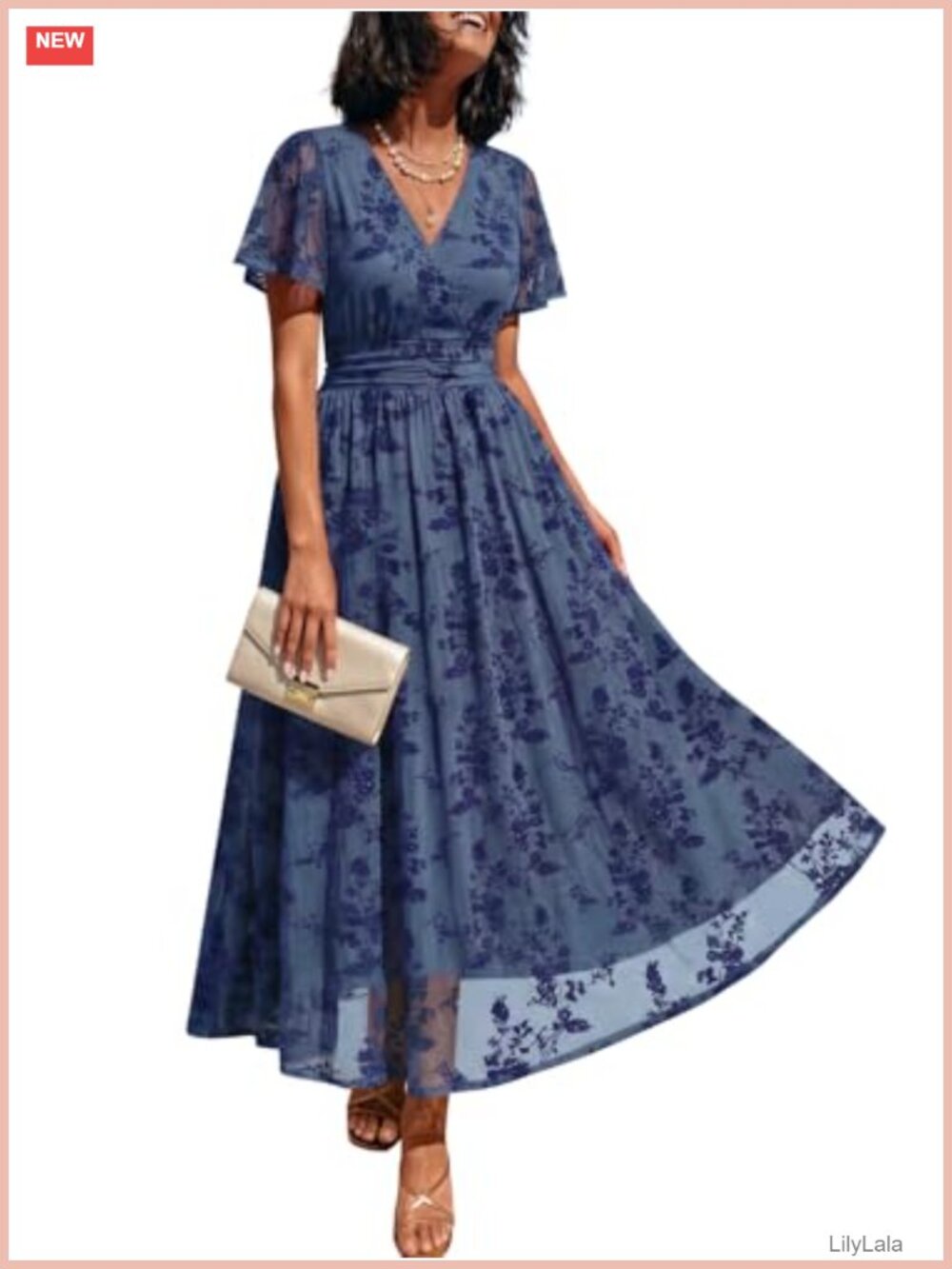 Womens Floral Wrap Dress Wedding Guest Maxi with Pockets V-Neck